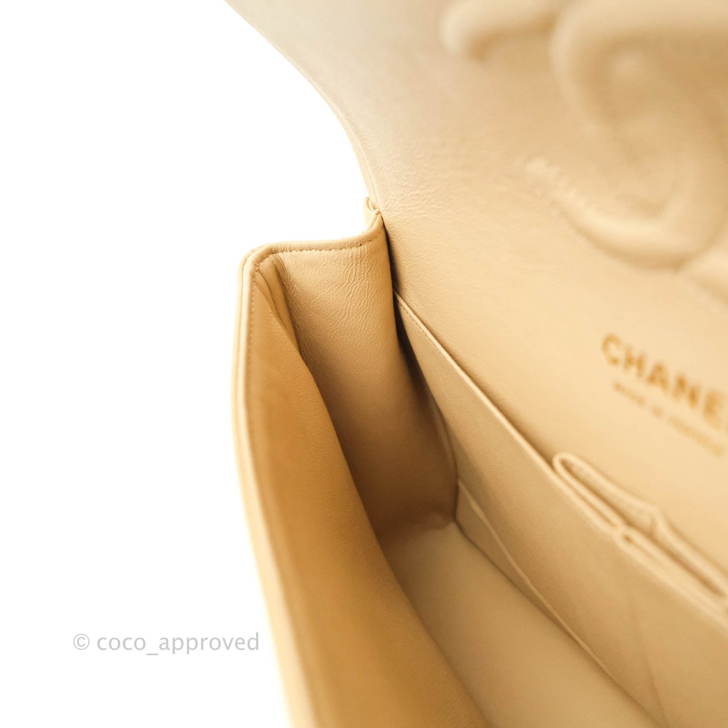Chanel Classic M/L Medium Flap Quilted Beige Caviar Gold Hardware