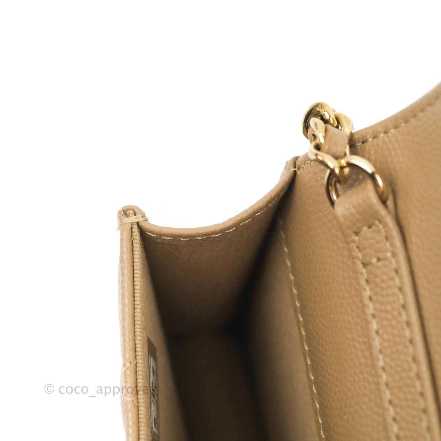Chanel Mini Wallet With Chain Dark Beige Caviar Gold Hardware