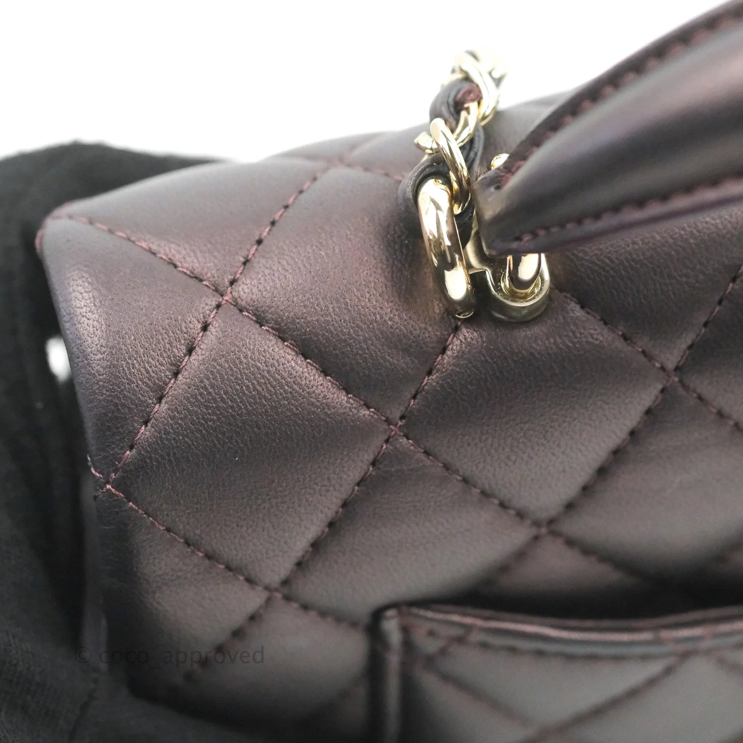 Chanel Top Handle Mini Rectangular Flap Bag Dark Purple Lambskin Gold Hardware