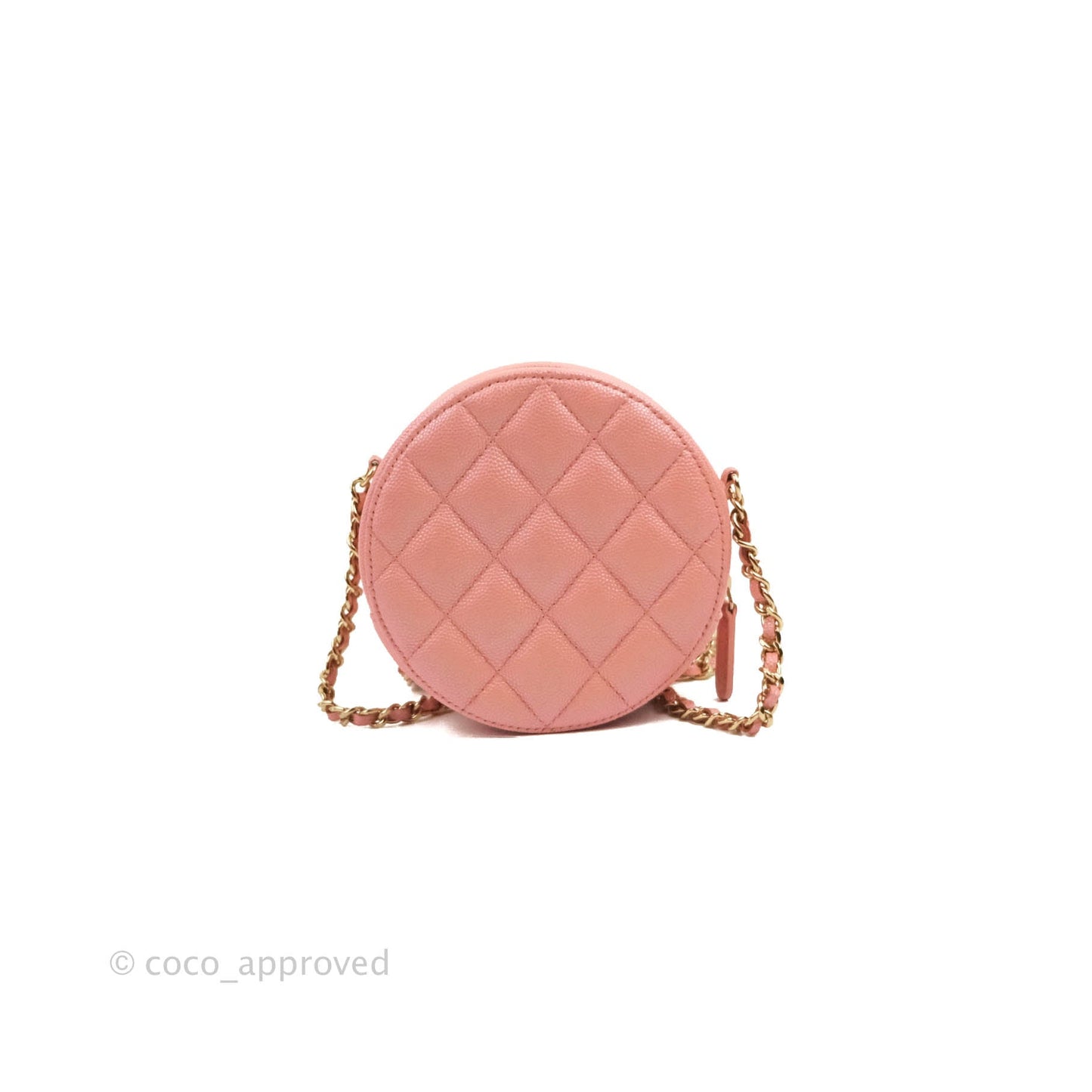 Chanel Classic Quilted Round Clutch With Chain Iridescent Pink Caviar Gold Hardware 19S