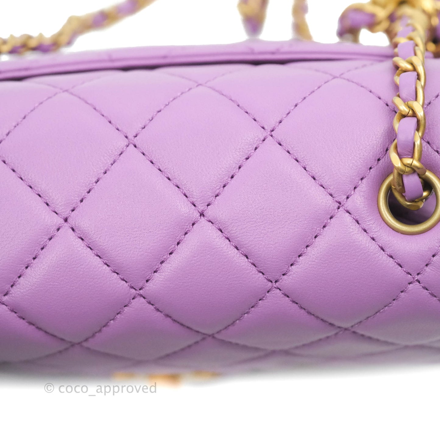 Chanel Mini Square Pearl Crush Quilted Purple Lambskin Aged Gold Hardware