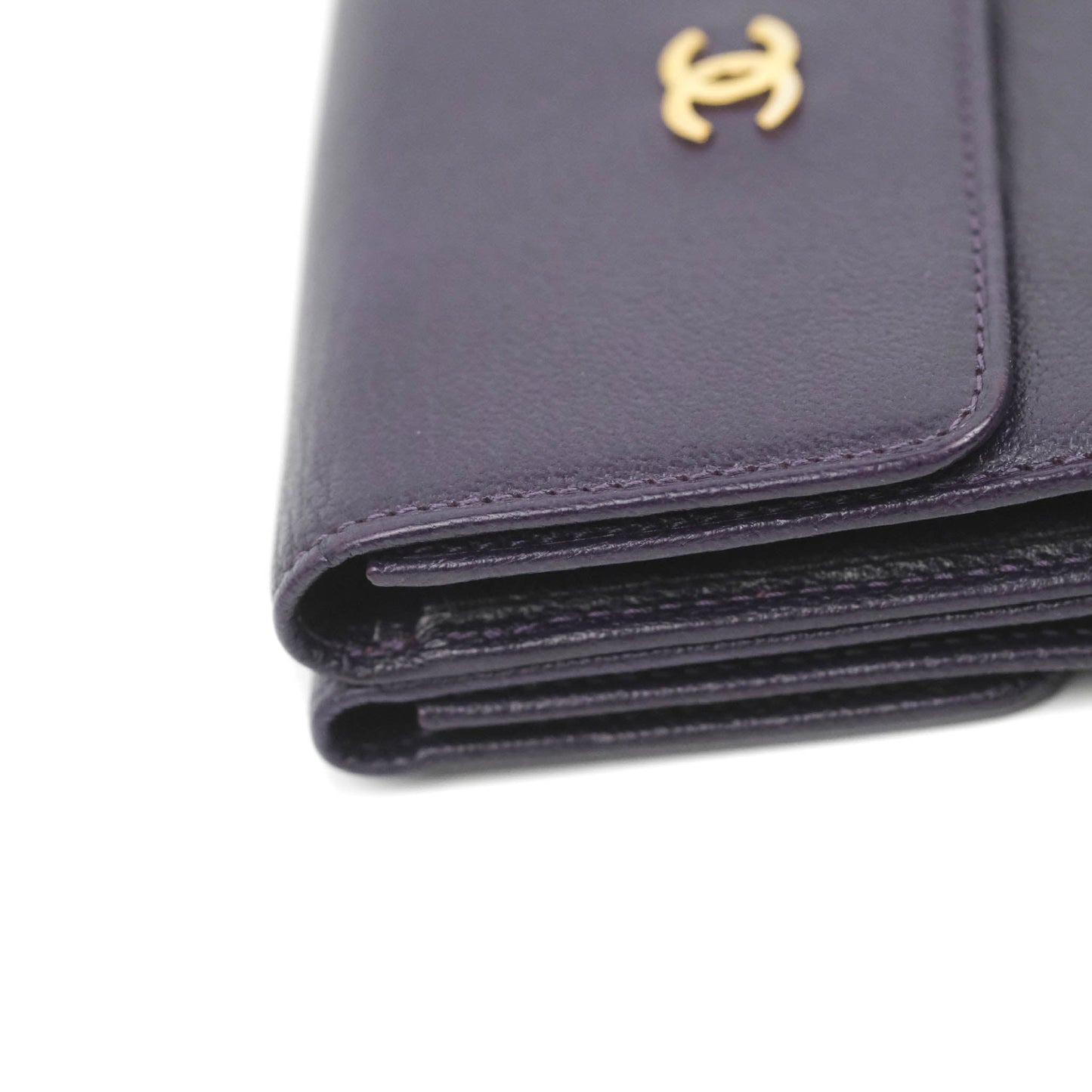Chanel Vintage CC Tri-fold Short Wallet Purple Gold Hardware