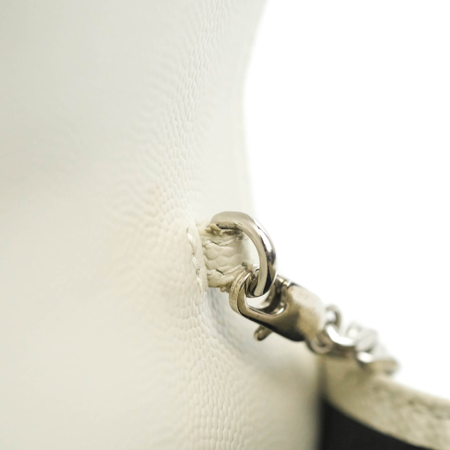 Saint Laurent Wallet on Chain White Grained Leather Silver Hardware