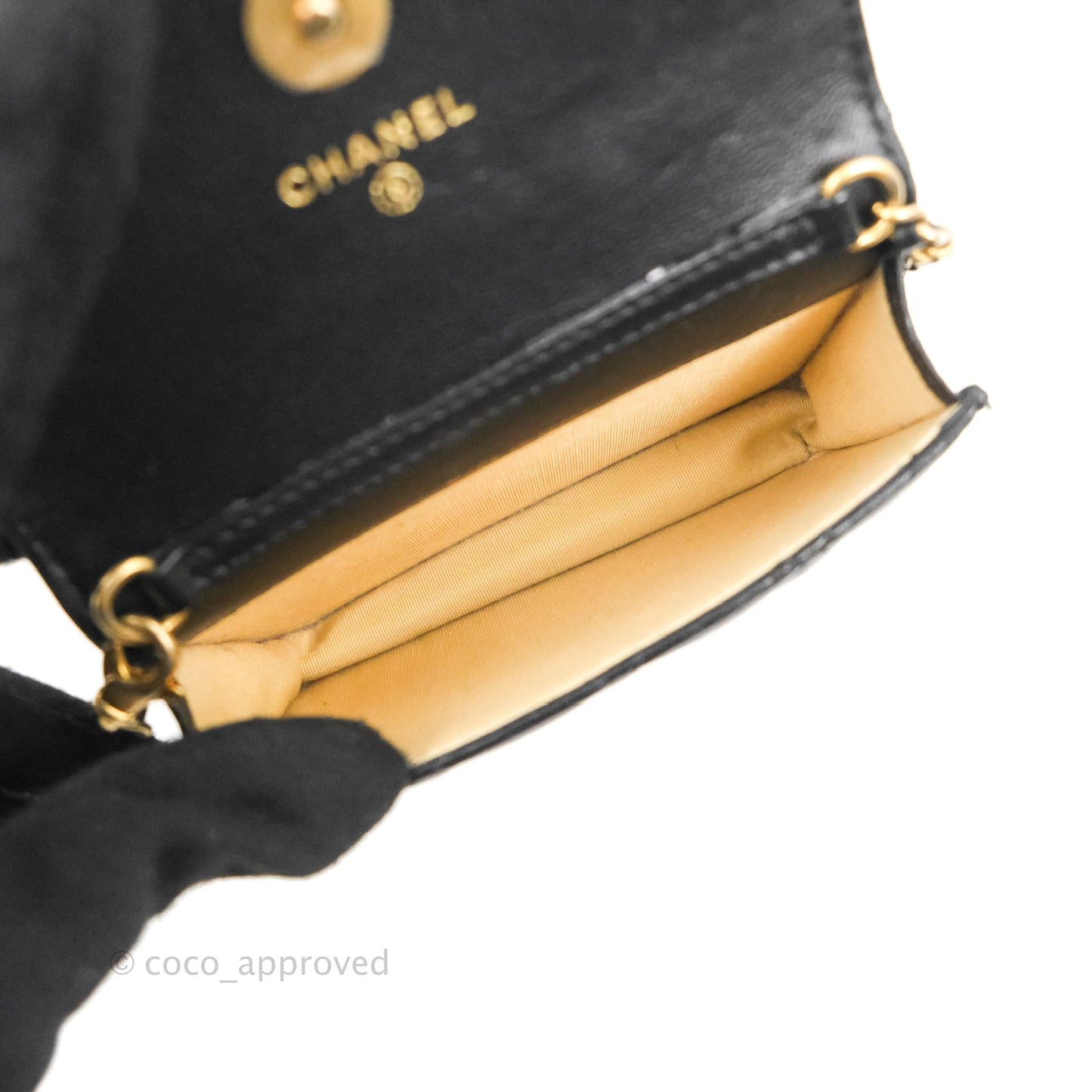 Chanel Mini Pearl Crush Clutch With Chain Belt Black Lambskin Aged Gold Hardware