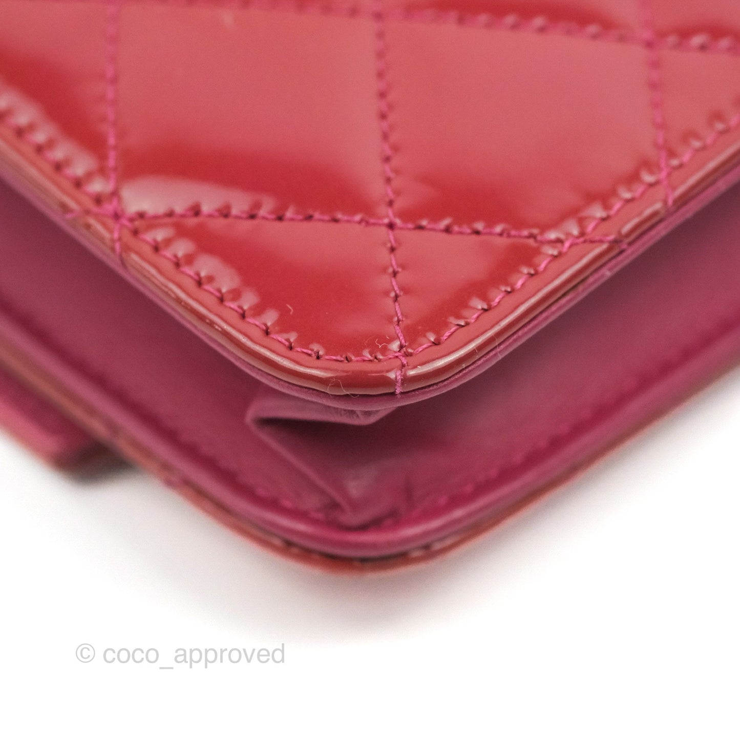 Chanel Wallet on Chain WOC Quilted Red Patent Ruthenium Hardware