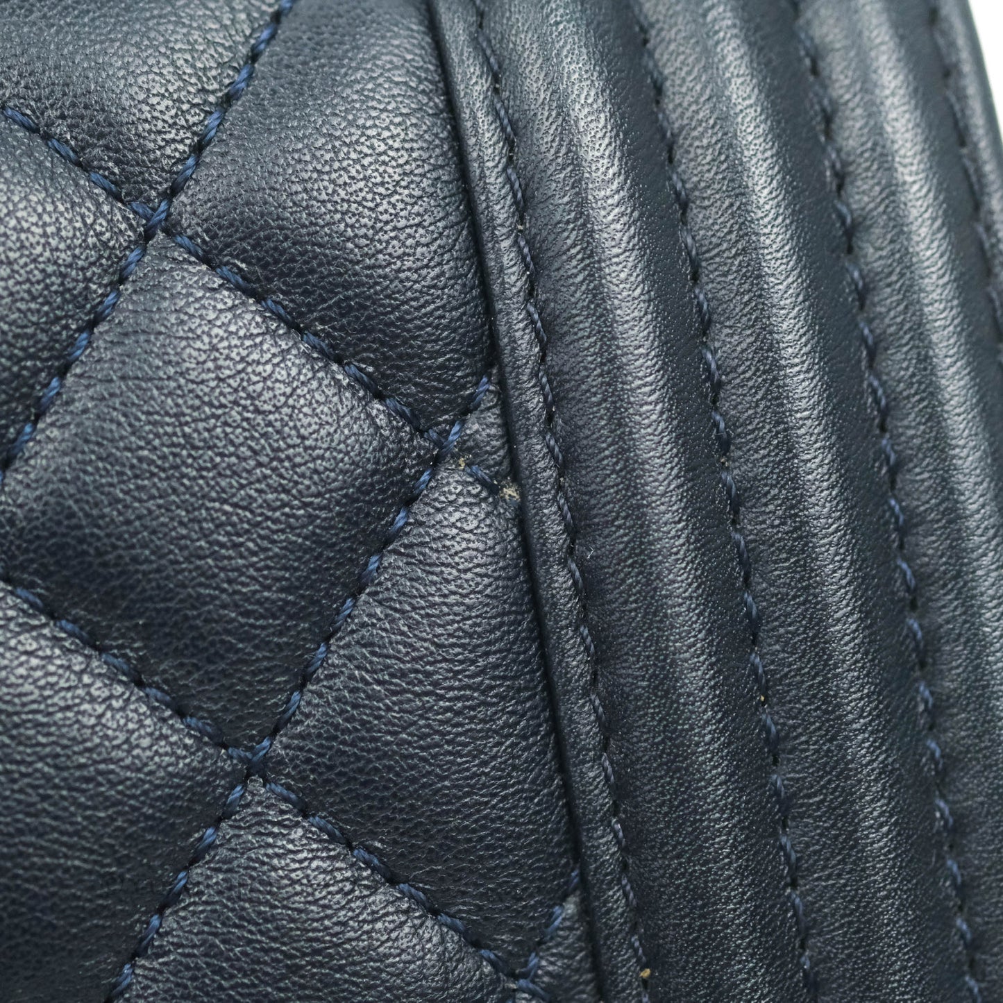 Chanel Small Quilted Boy Navy Calfskin Gun Metal