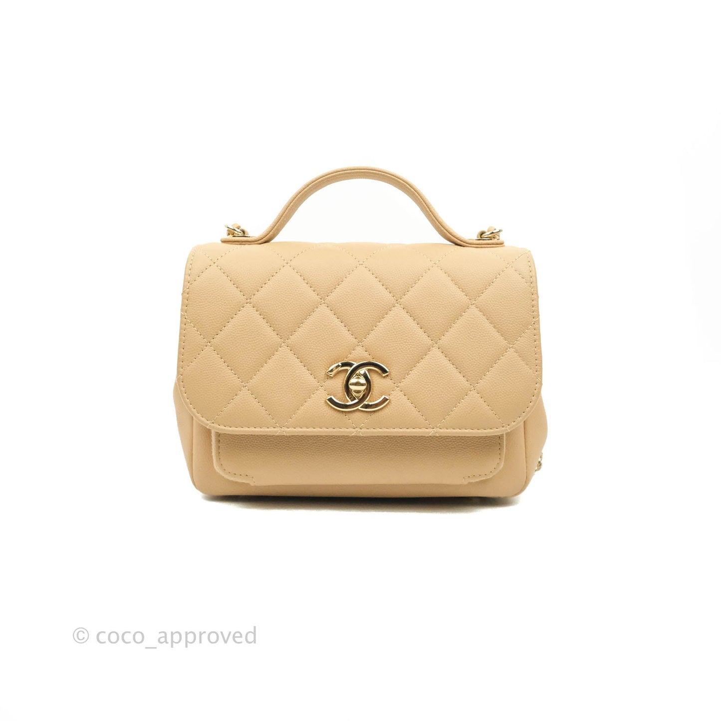 Chanel Quilted Small Business Affinity Flap Dark Beige Caviar Light Gold Hardware