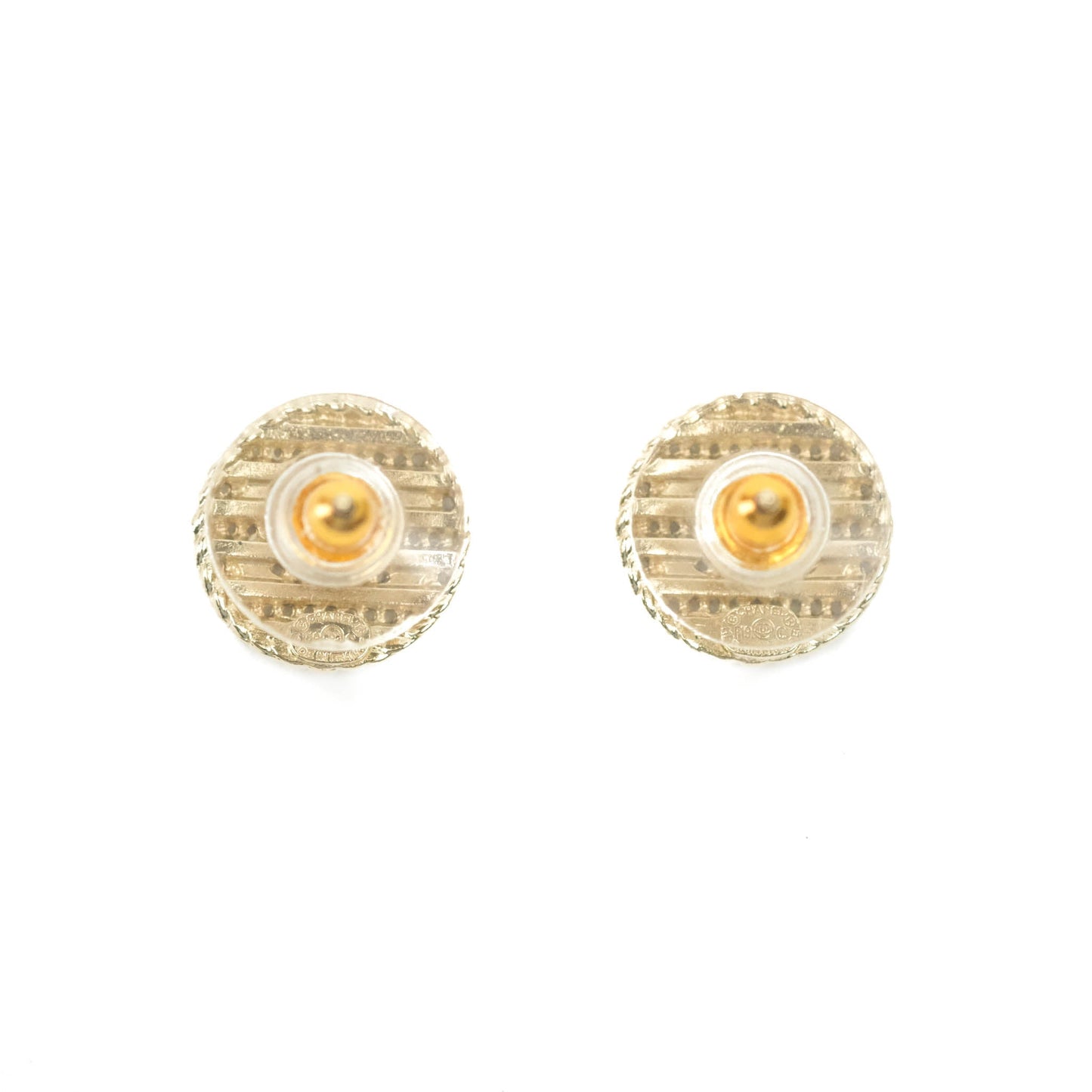Chanel CC Pink Round Earrings Gold Tone 19C