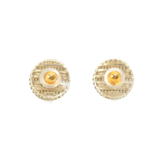 Chanel CC Pink Round Earrings Gold Tone 19C