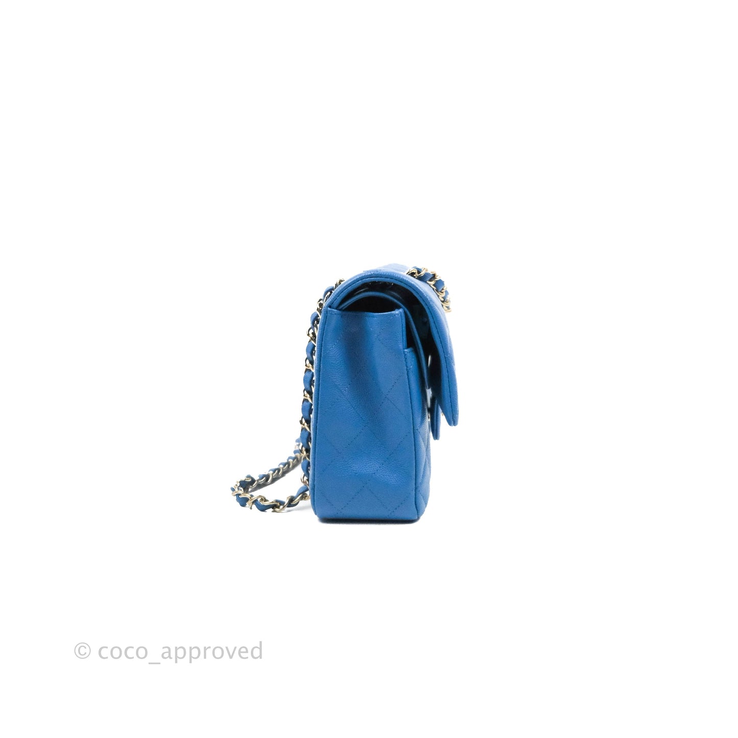 Chanel Classic M/L Medium Flap Quilted Blue Caviar Gold Hardware 21P