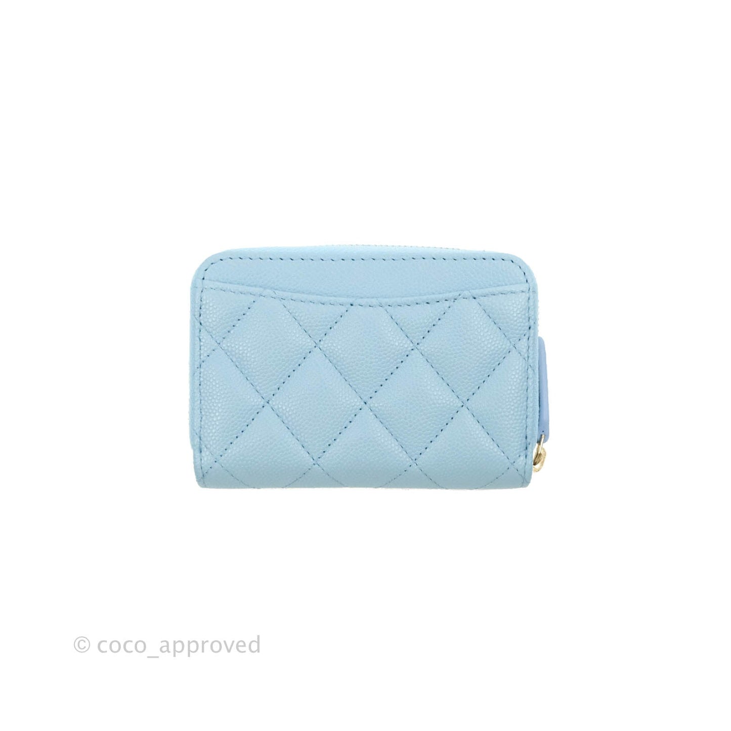 Chanel Classic Zipped Coin Purse Light Blue Caviar Gold Hardware