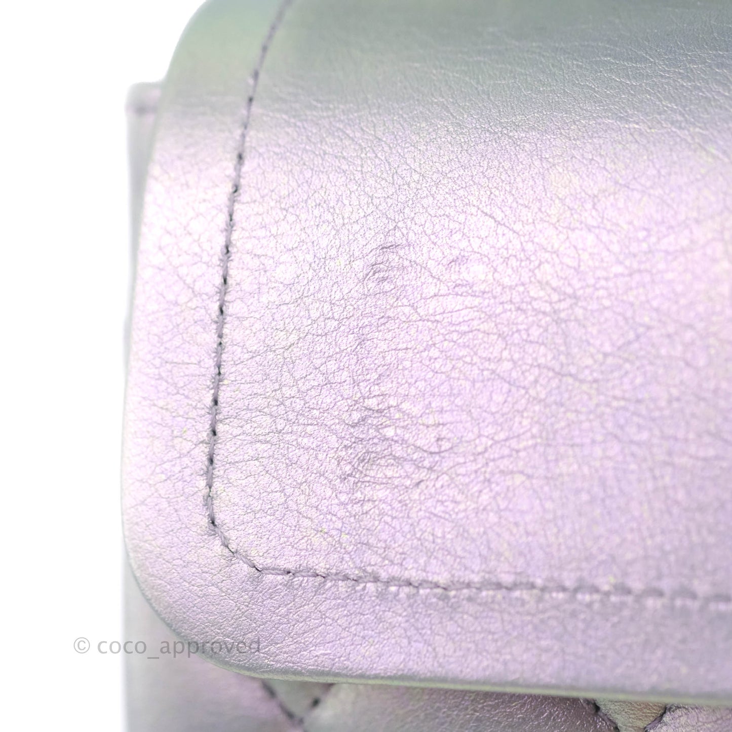 Chanel Small Classic Quilted Flap Metallic Iridescent White Lilac Silver Hardware
