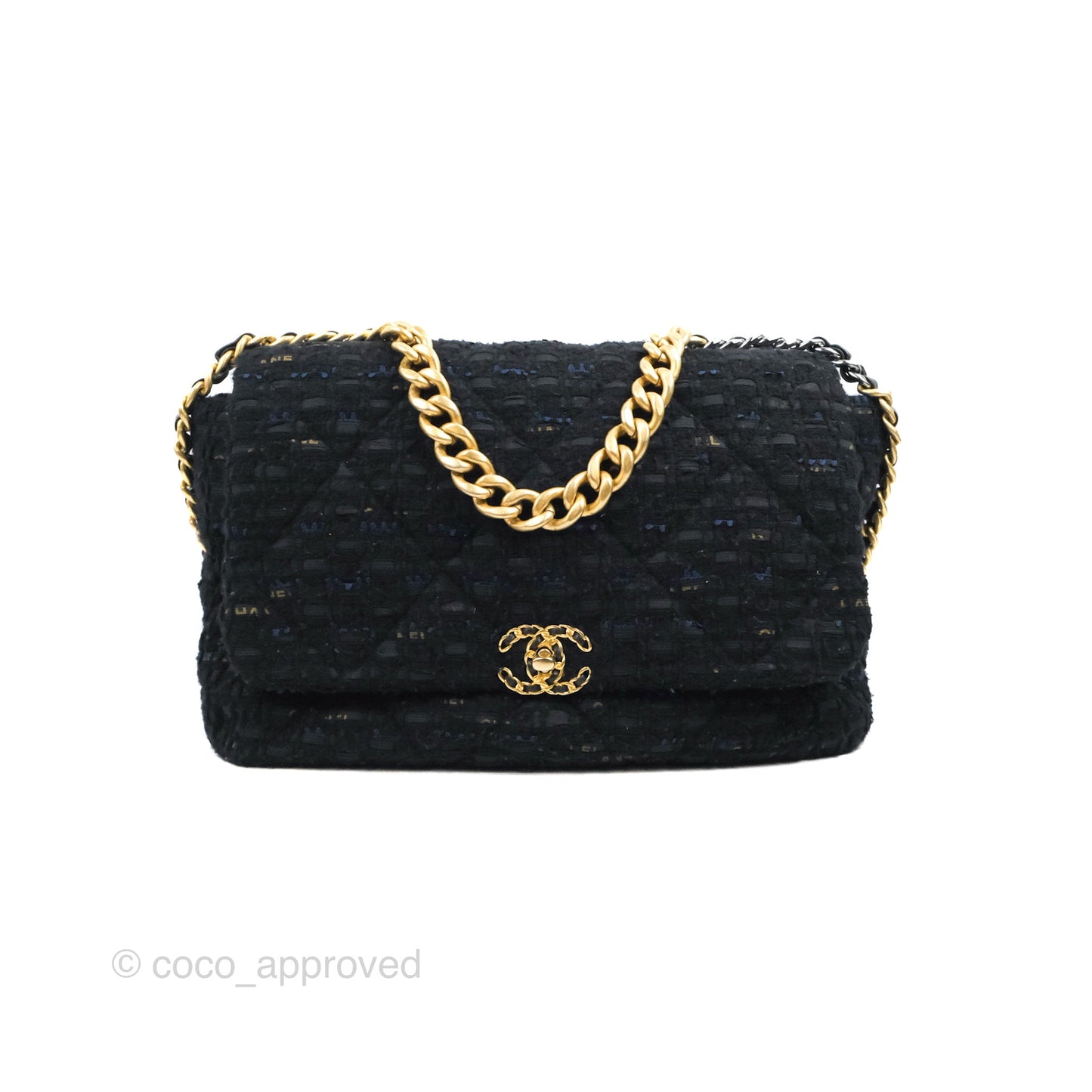 Chanel 19 Maxi Flap Bag Black Tweed Mixed Hardware