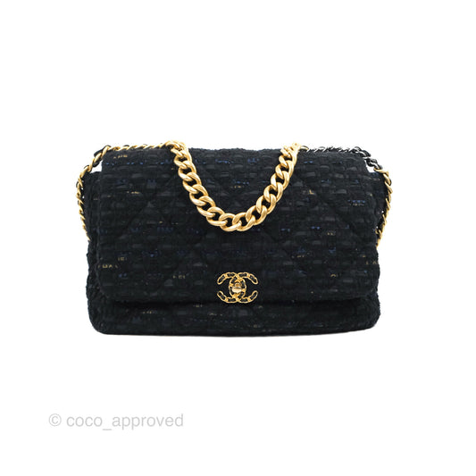 Chanel 19 Maxi Flap Bag Black Tweed Mixed Hardware