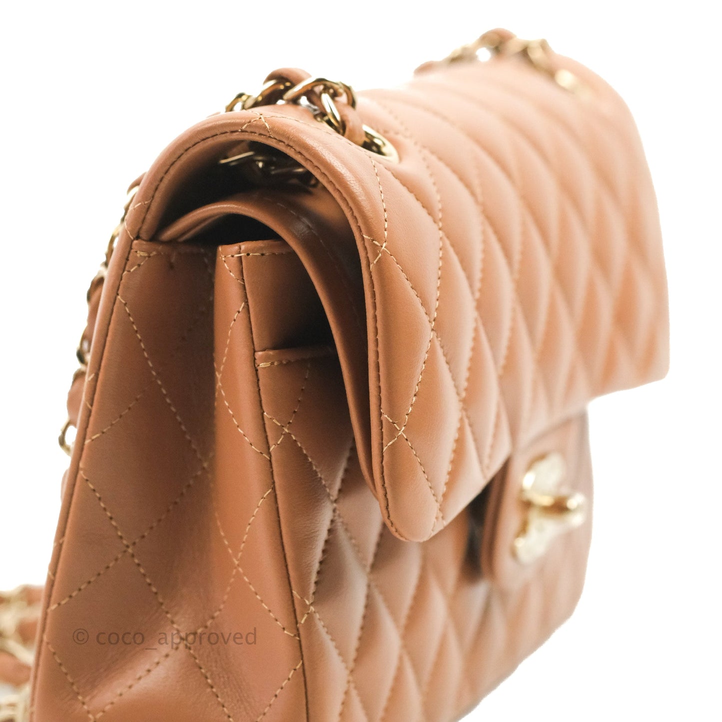 Chanel Small Classic Quilted Flap Dark Beige Caramel Lambskin Gold Hardware 22S