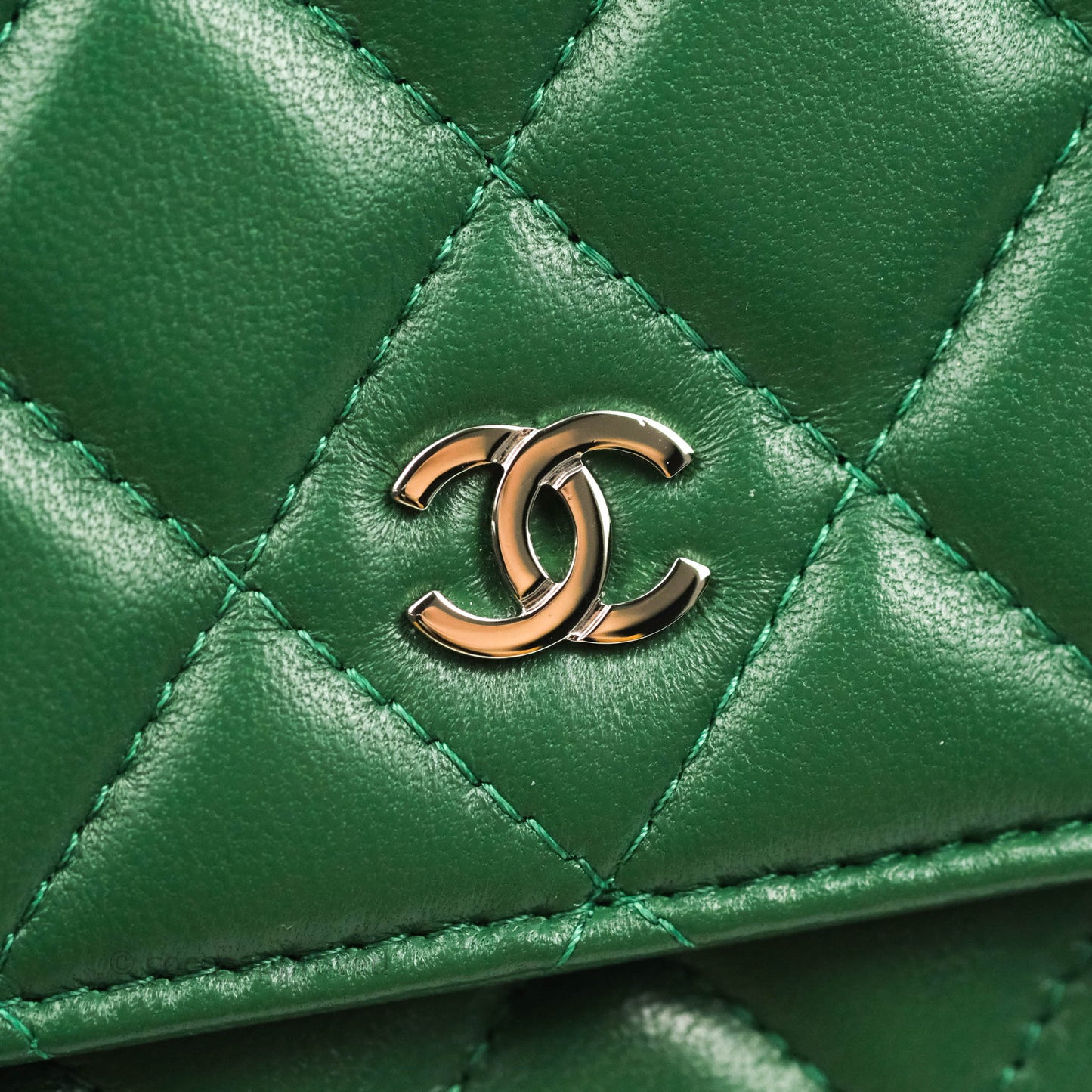Chanel Quilted Classic Wallet on Chain WOC Green Lambskin Silver Hardware