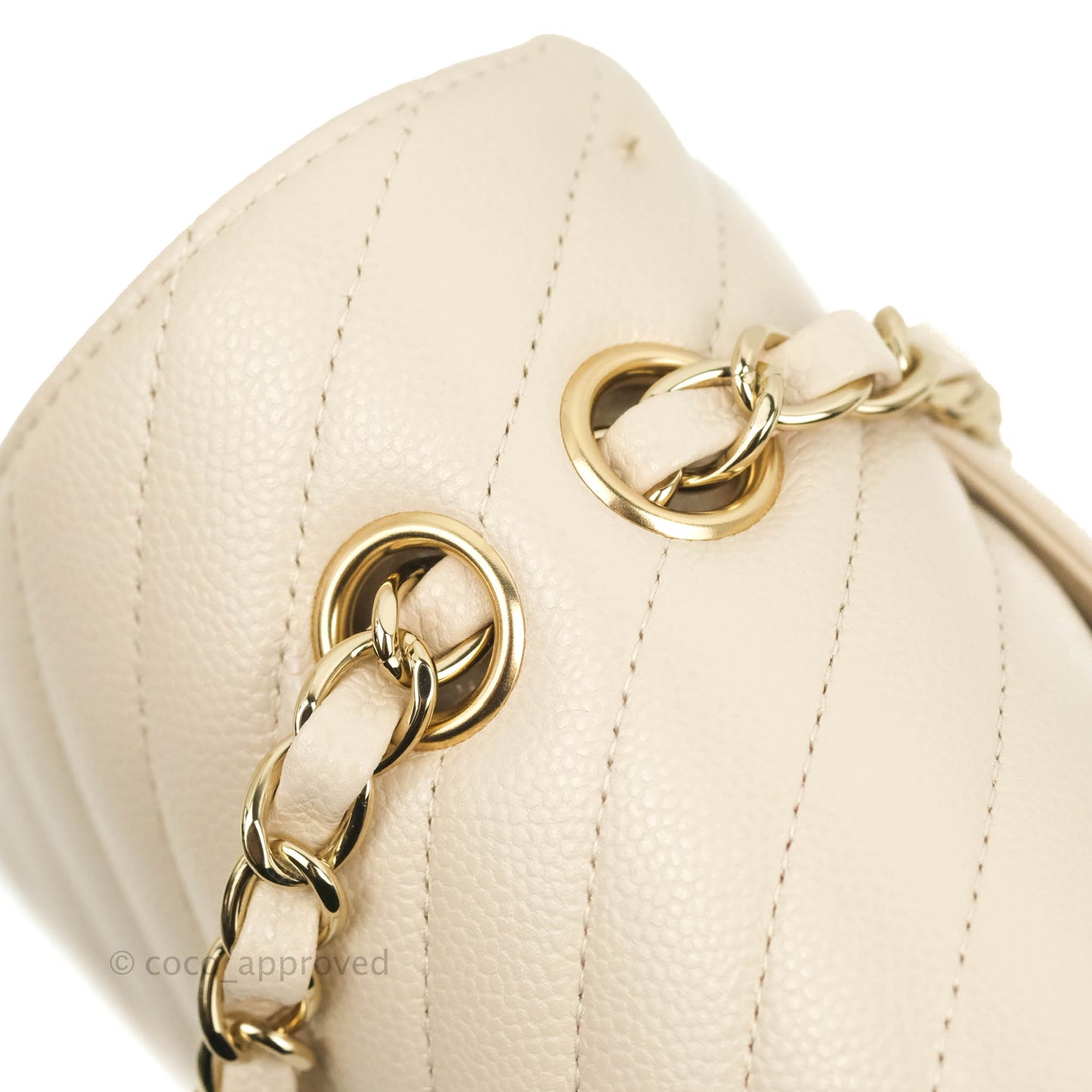 Chanel Classic M/L Medium Double Flap Chevron Ivory Caviar Gold Hardware
