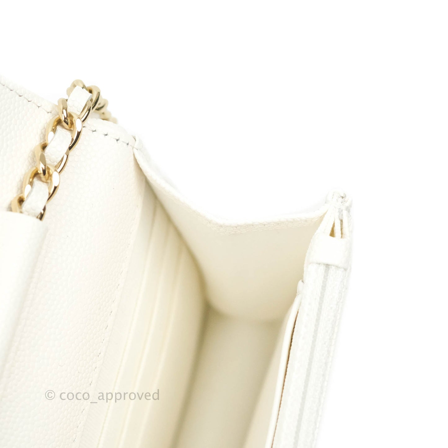 Chanel Quilted WOC White Caviar Gold Hardware With Charms