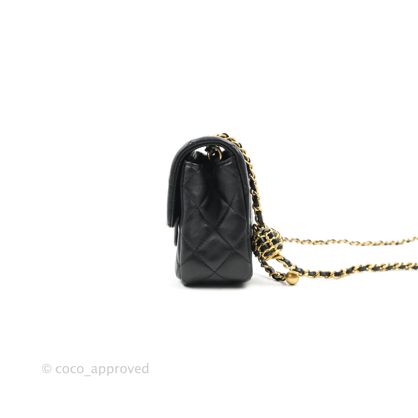 Chanel Mini Rectangular Pearl Crush Quilted Black Lambskin Aged Gold Hardware
