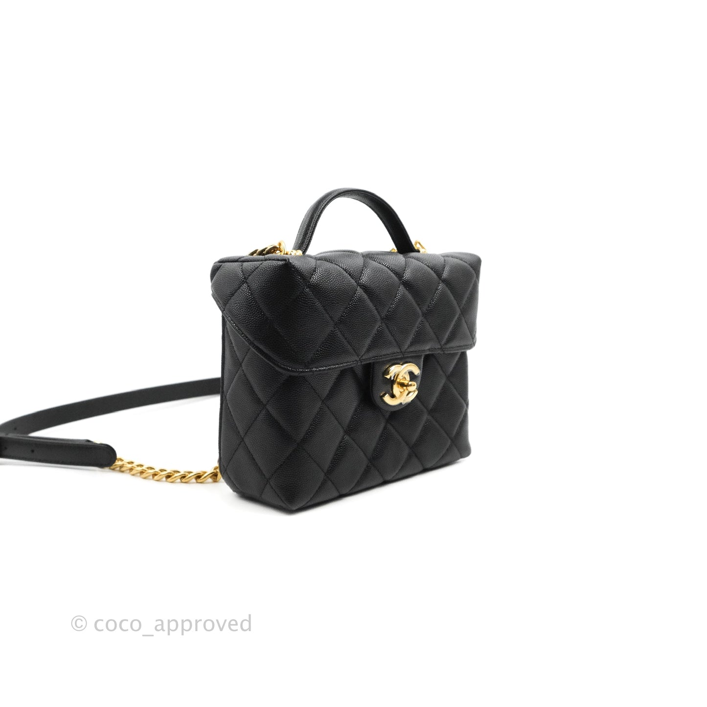 Chanel Small Vanity Flap Bag With Handle Black Caviar Gold Hardware 23C
