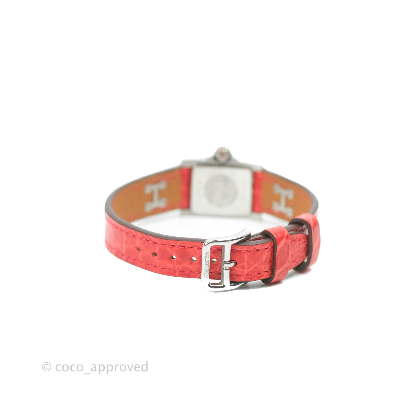 Hermes Pave Diamond Medor Red Crocodile Watch Bracelet Palladium Hardware