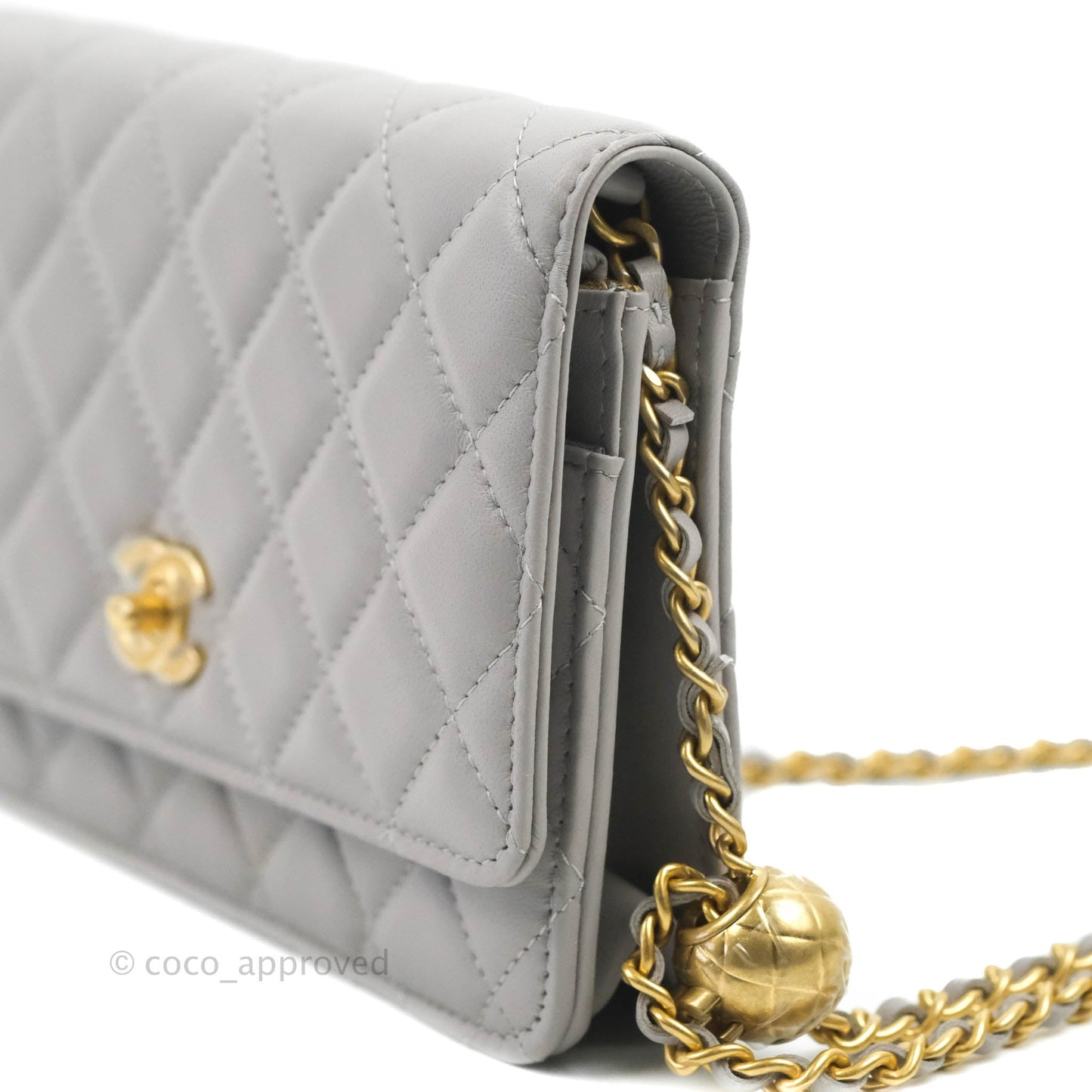 Chanel Quilted Pearl Crush Wallet on Chain WOC Grey Lambskin Aged Gold Hardware