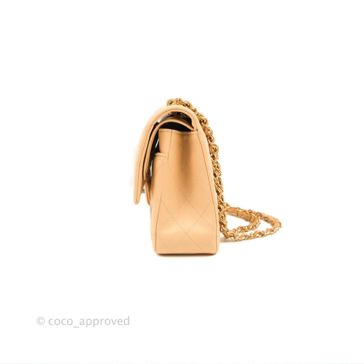 Chanel Classic M/L Medium Flap Quilted Beige Lambskin Gold Hardware