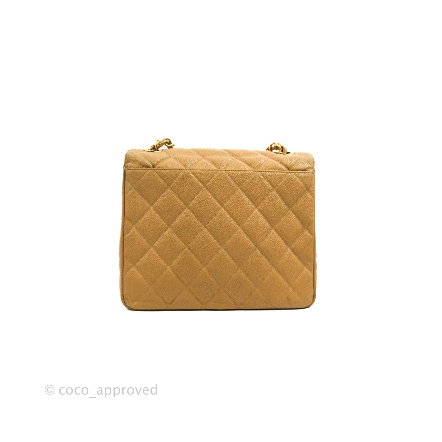 Chanel Vintage CC Large Square Flap Bag Beige Caviar 24K Gold Hardware
