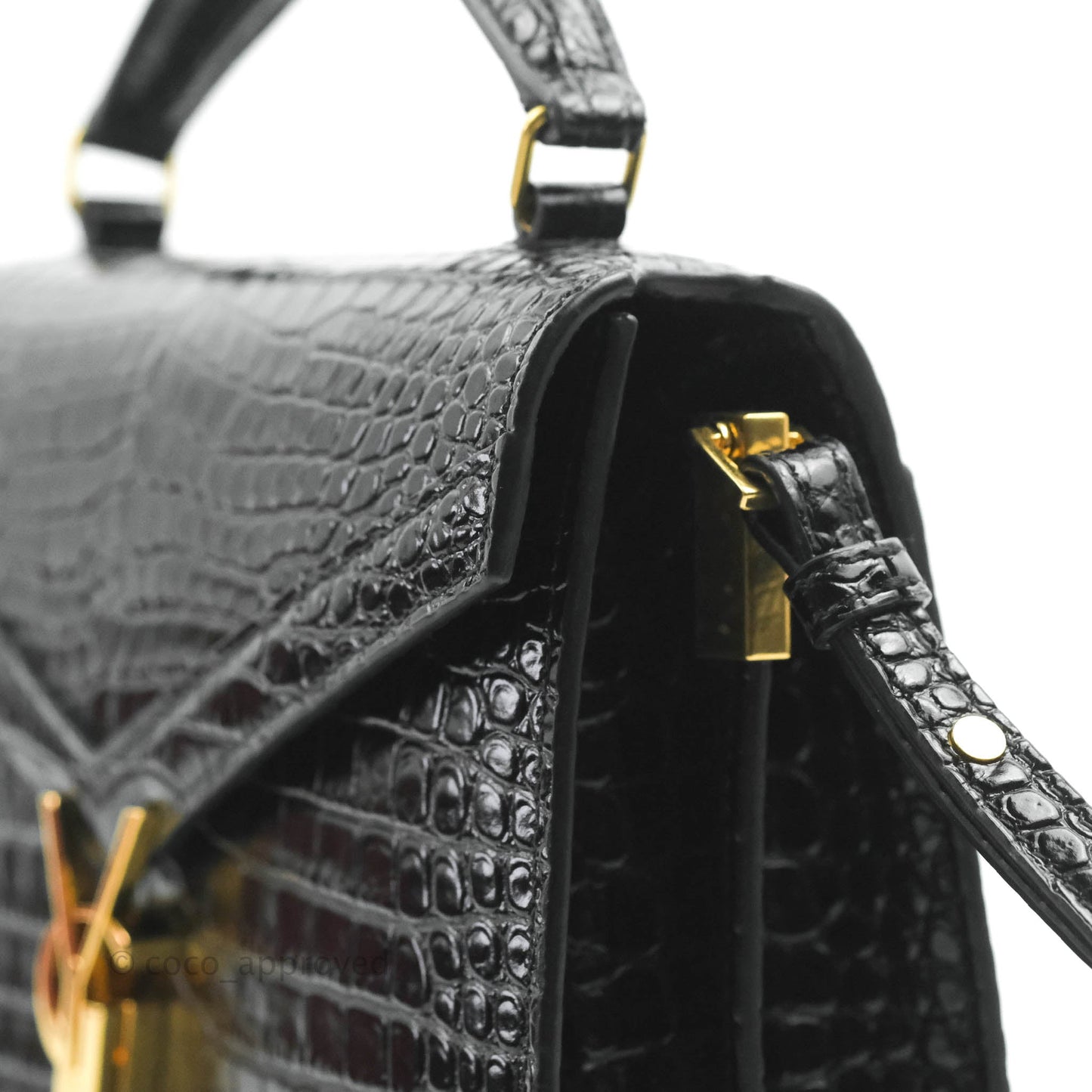 Saint Lauren Cassandra Mini Top Handle Bag Black Crocodile-embossed Shiny Calfskin