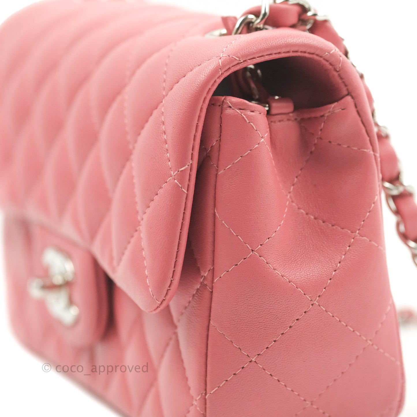 Chanel Quilted Mini Rectangular Flap Pink Lambskin Silver Hardware