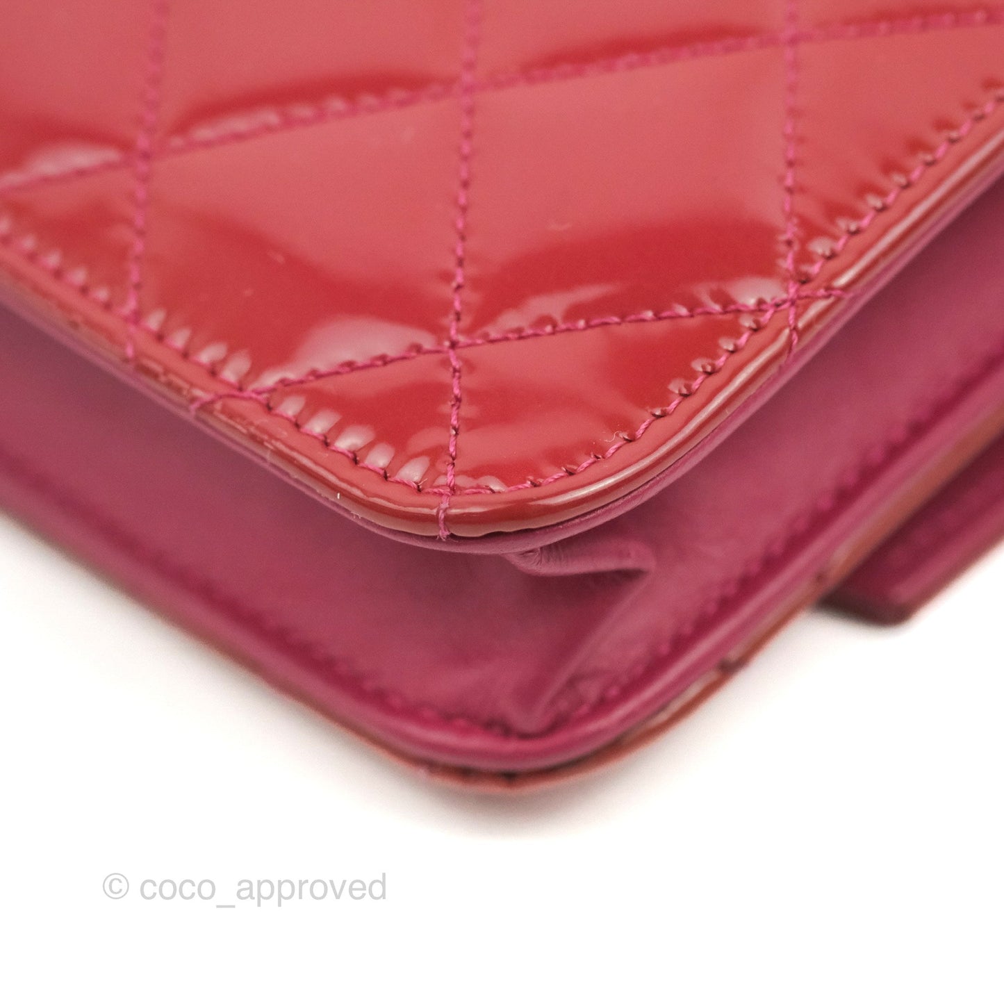 Chanel Wallet on Chain WOC Quilted Red Patent Ruthenium Hardware