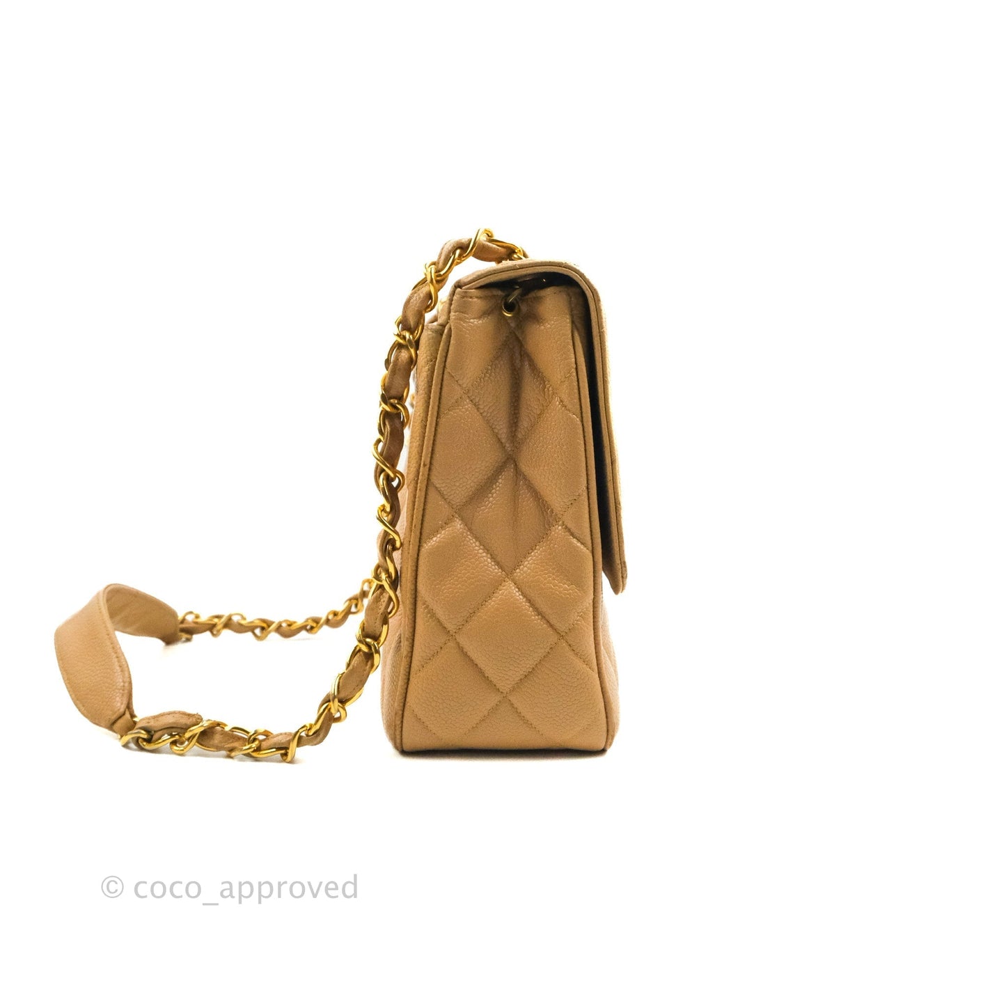 Chanel Vintage CC Large Square Flap Bag Beige Caviar 24K Gold Hardware