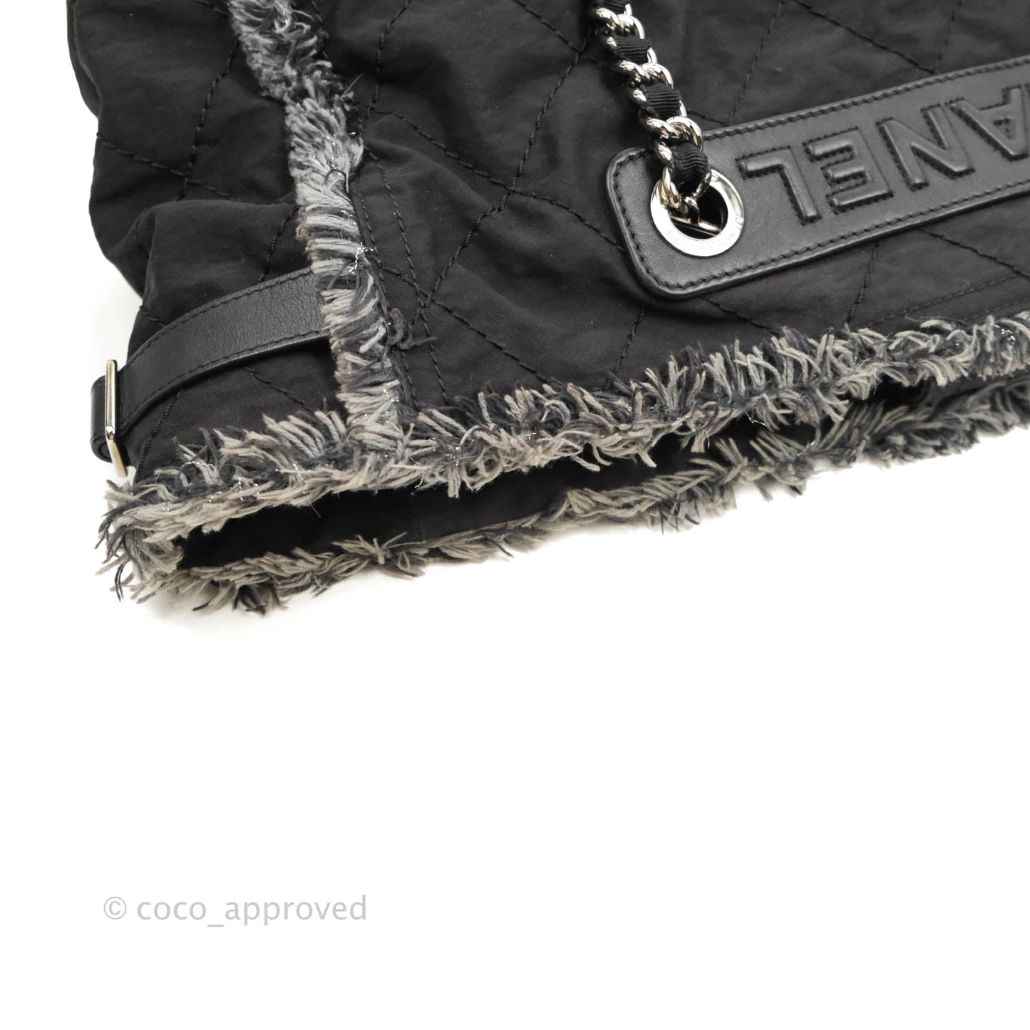 Chanel Quilted Trim Tweed Tote Black Fabric Silver Hardware