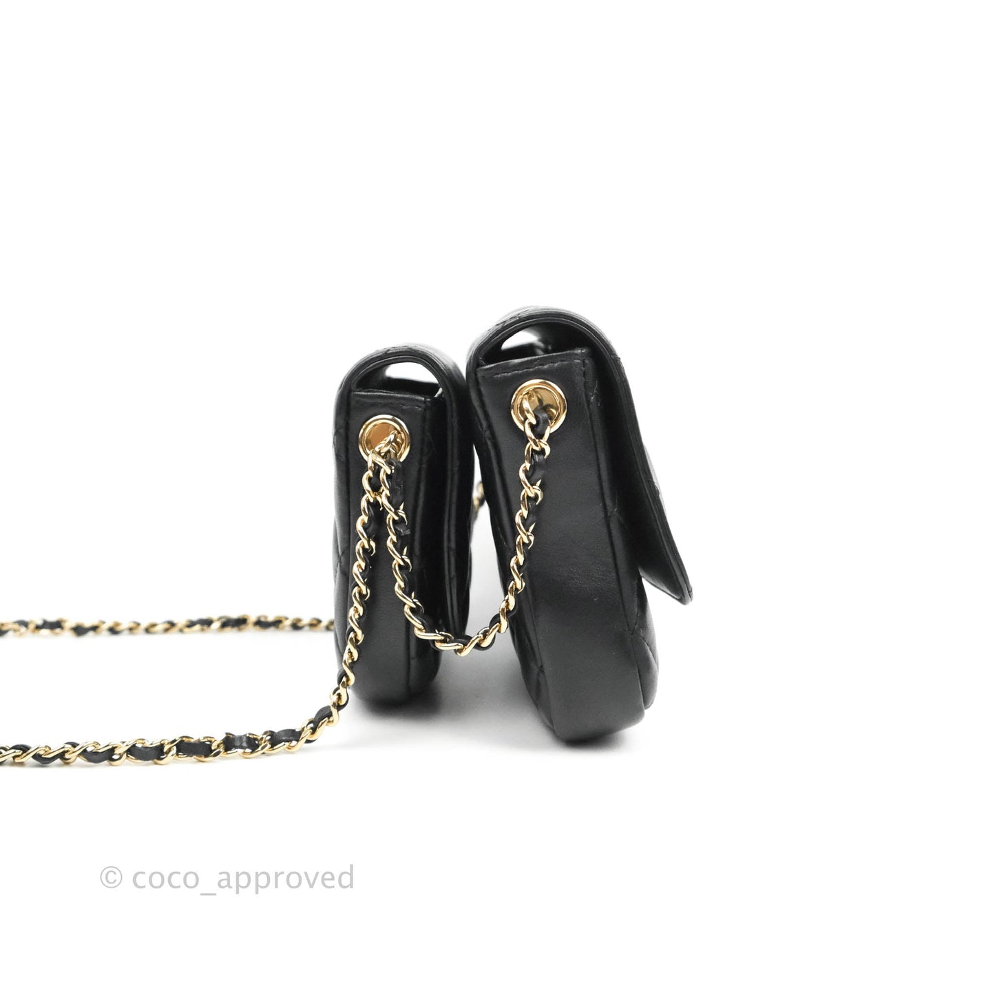 Chanel Classic Twin Flap Bag Side Pack Black Lambskin Gold Hardware