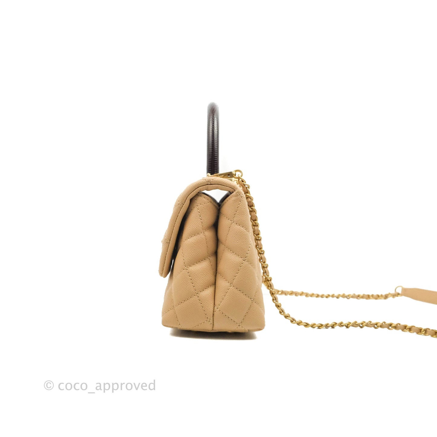 Chanel Small Coco Handle Quilted Beige Caviar Gold Hardware Lizard Embossed Handle