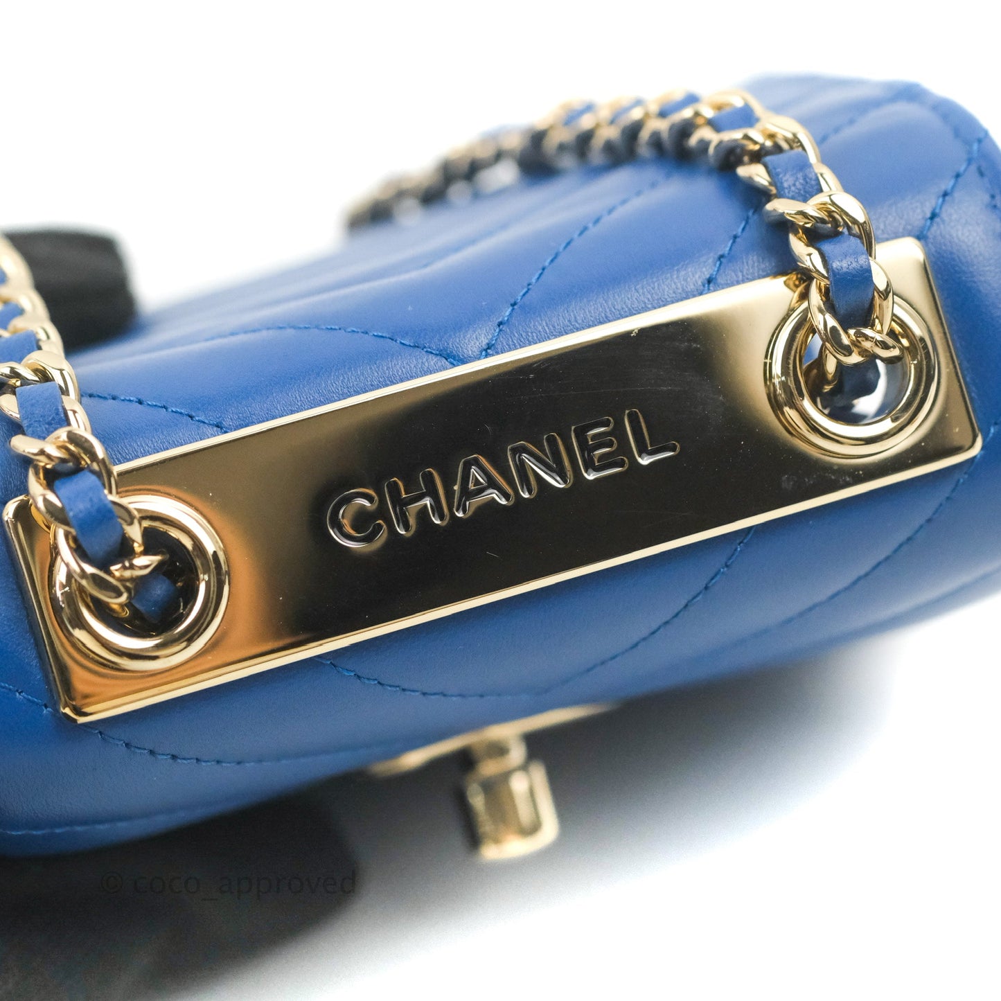 Chanel Mini Chevron Trendy CC Clutch With Chain Blue Lambskin Gold Hardware