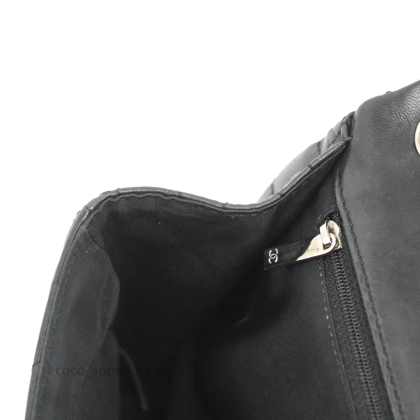 Chanel Quilted Large Single Flap Chevron Black Lambskin Silver Hardware