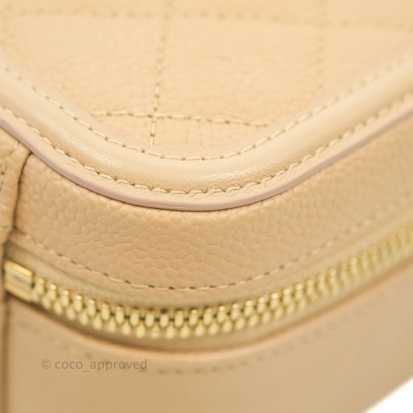 Chanel Quilted Medium CC Filigree Vanity Case Beige Caviar Gold Hardware