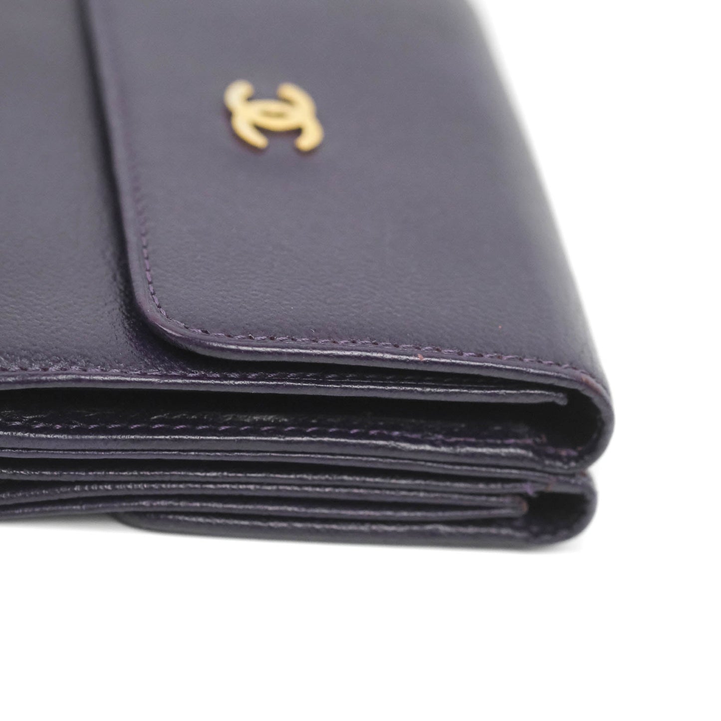 Chanel Vintage CC Tri-fold Short Wallet Purple Gold Hardware