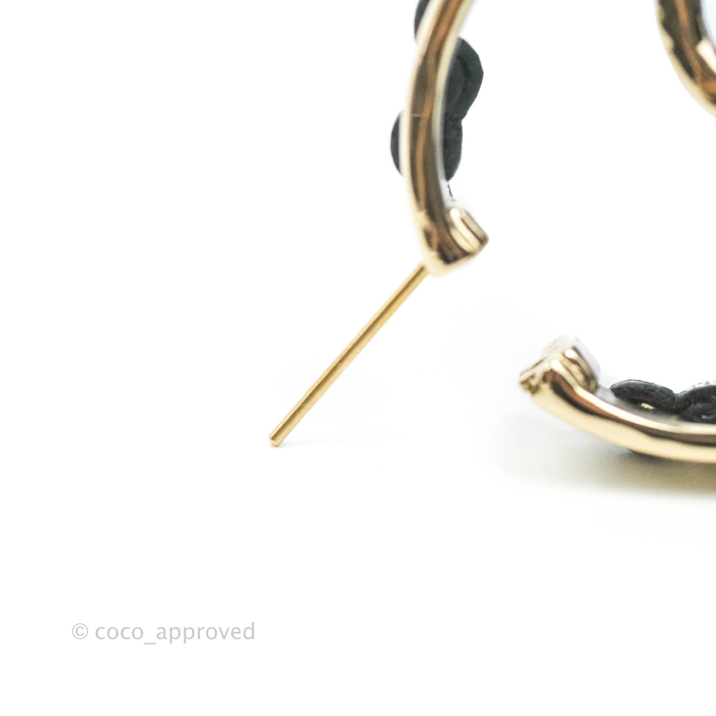 Chanel Gold Hoop Black Leather CC Earrings 22P