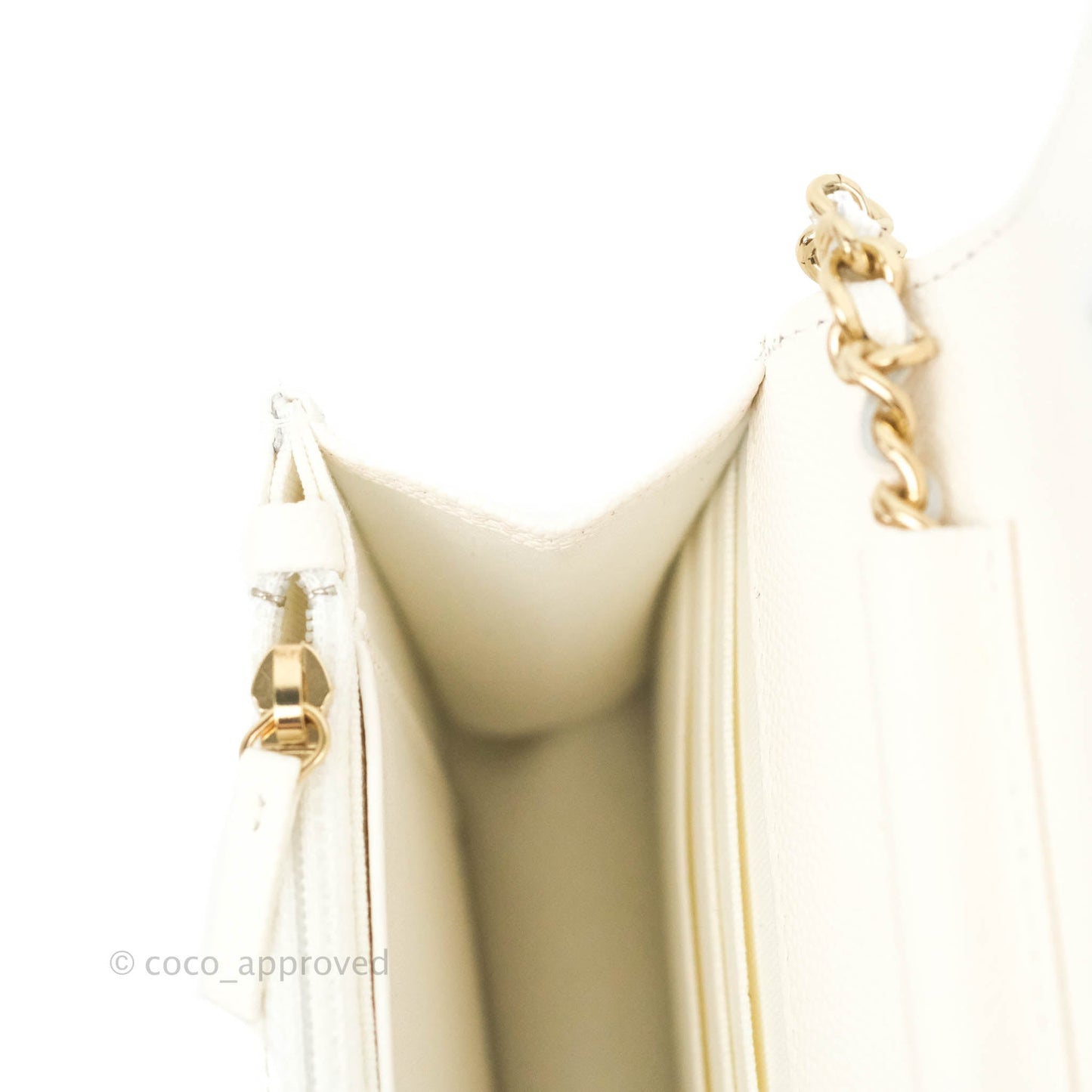 Chanel Quilted WOC White Caviar Gold Hardware With Charms