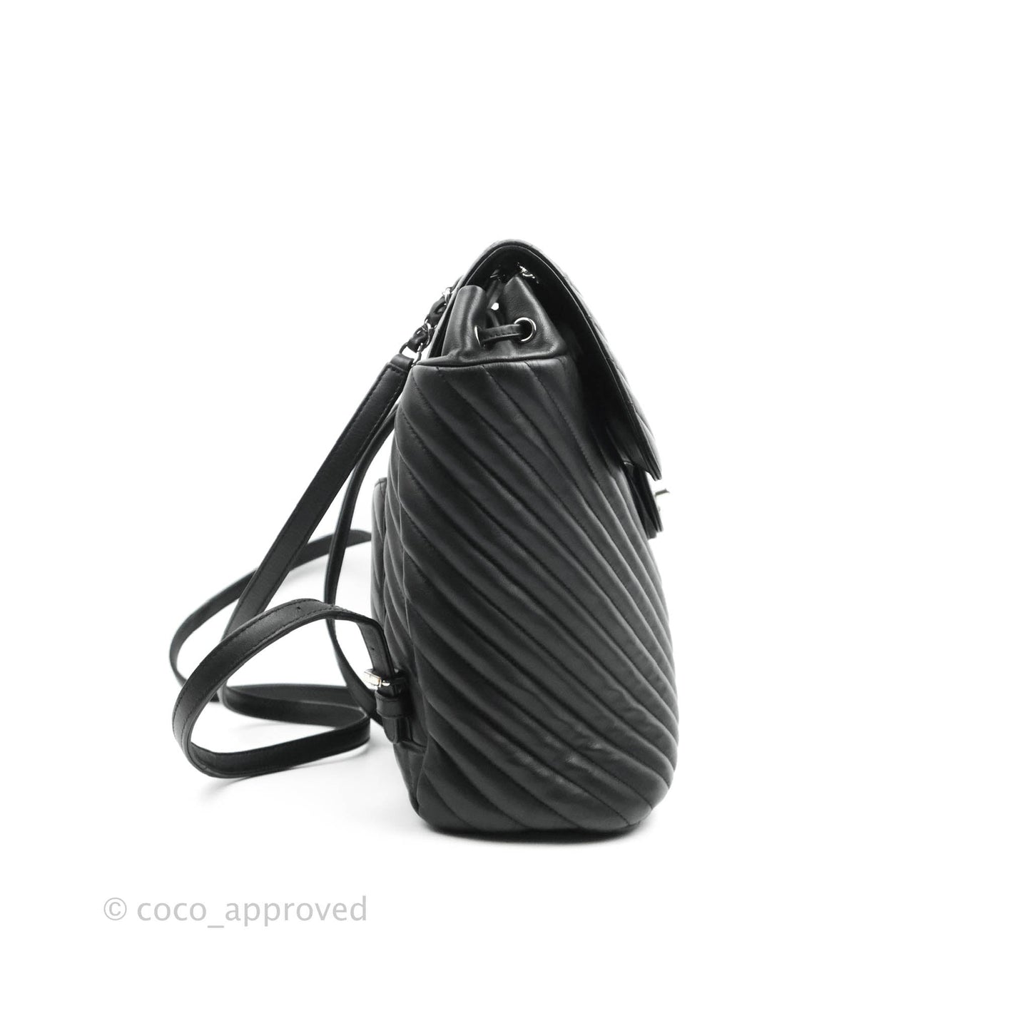 Chanel Medium Chevron Urban Spirit Backpack Black Calfskin Silver Hardware