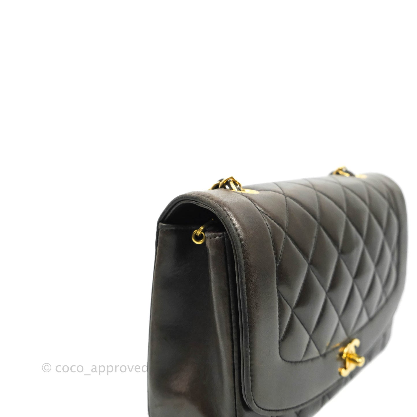 Chanel Vintage Quilted Medium Classic Diana Flap Bag Black Lambskin 24K Gold Harwdare