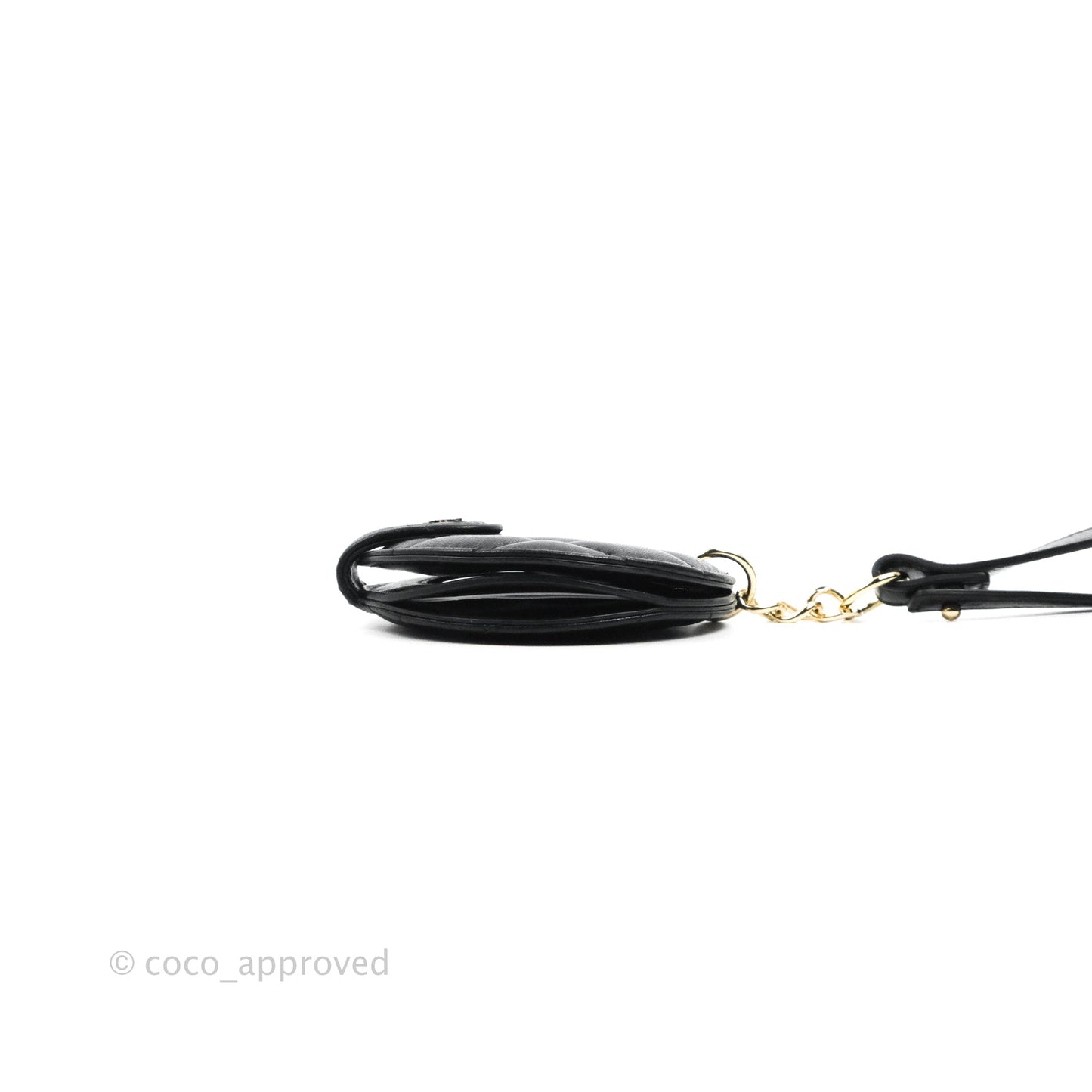 Chanel Quilted Round Luggage Tag Black Lambskin Gold Hardware