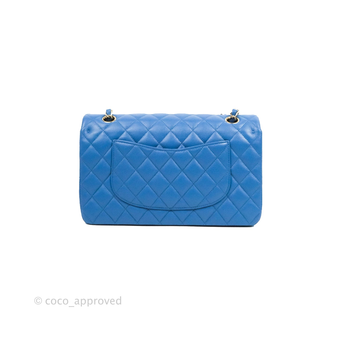 Chanel Classic M/L Medium Flap Quilted Blue Caviar Gold Hardware 21P