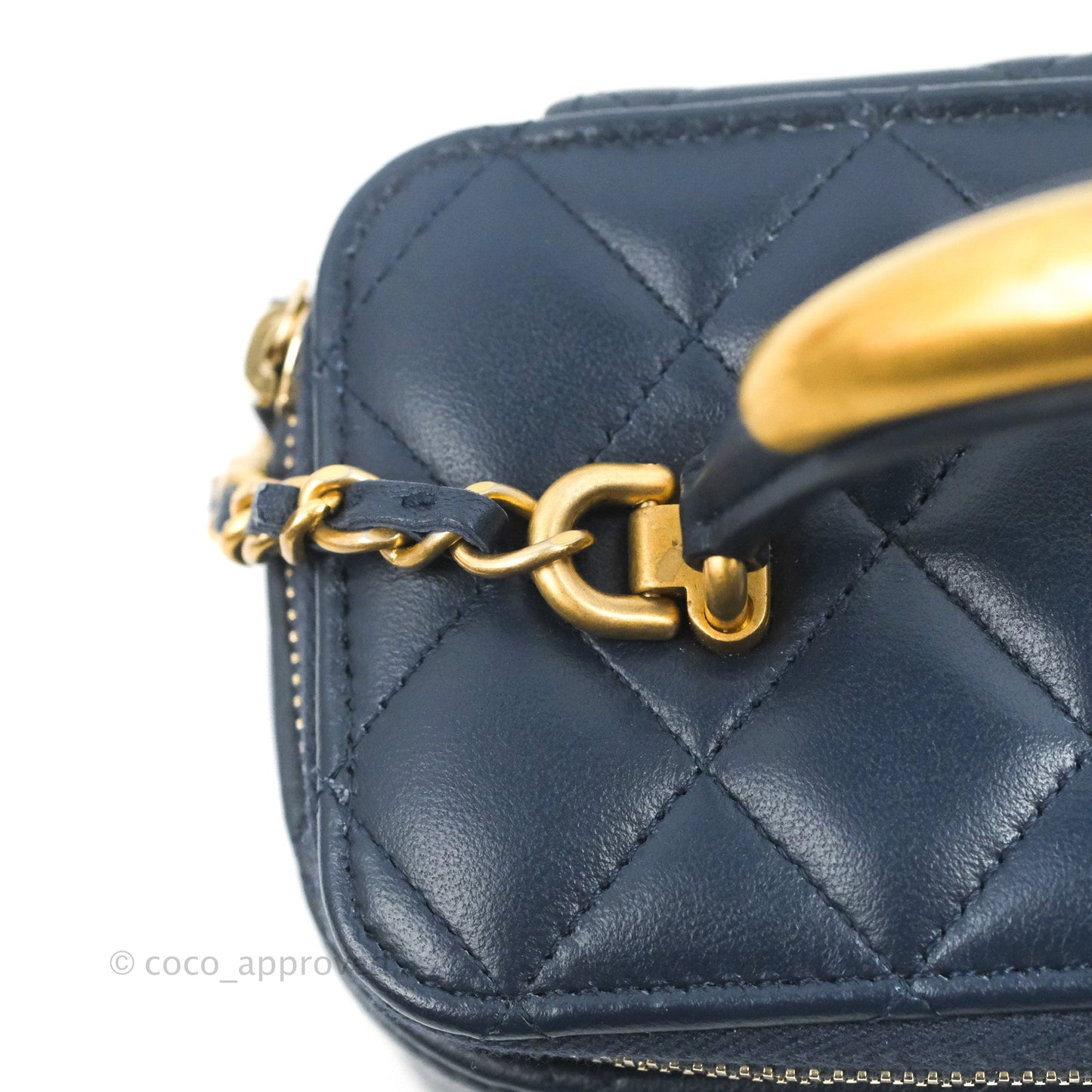 Chanel Vanity Rectangular Metal Top Handle Navy Lambskin Aged Gold Hardware 22B