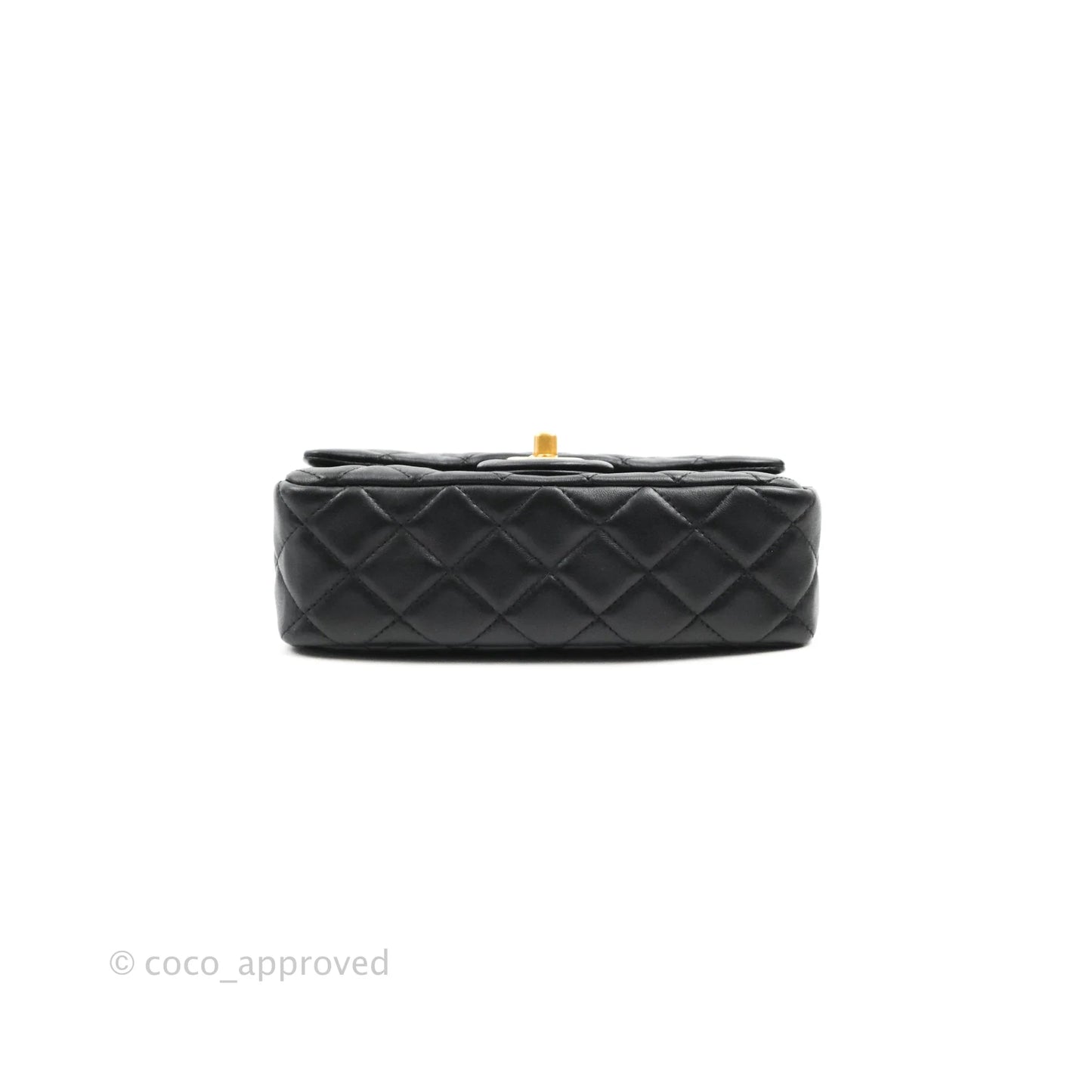 Chanel Mini Rectangular Pearl Crush Quilted Black Lambskin Aged Gold Hardware