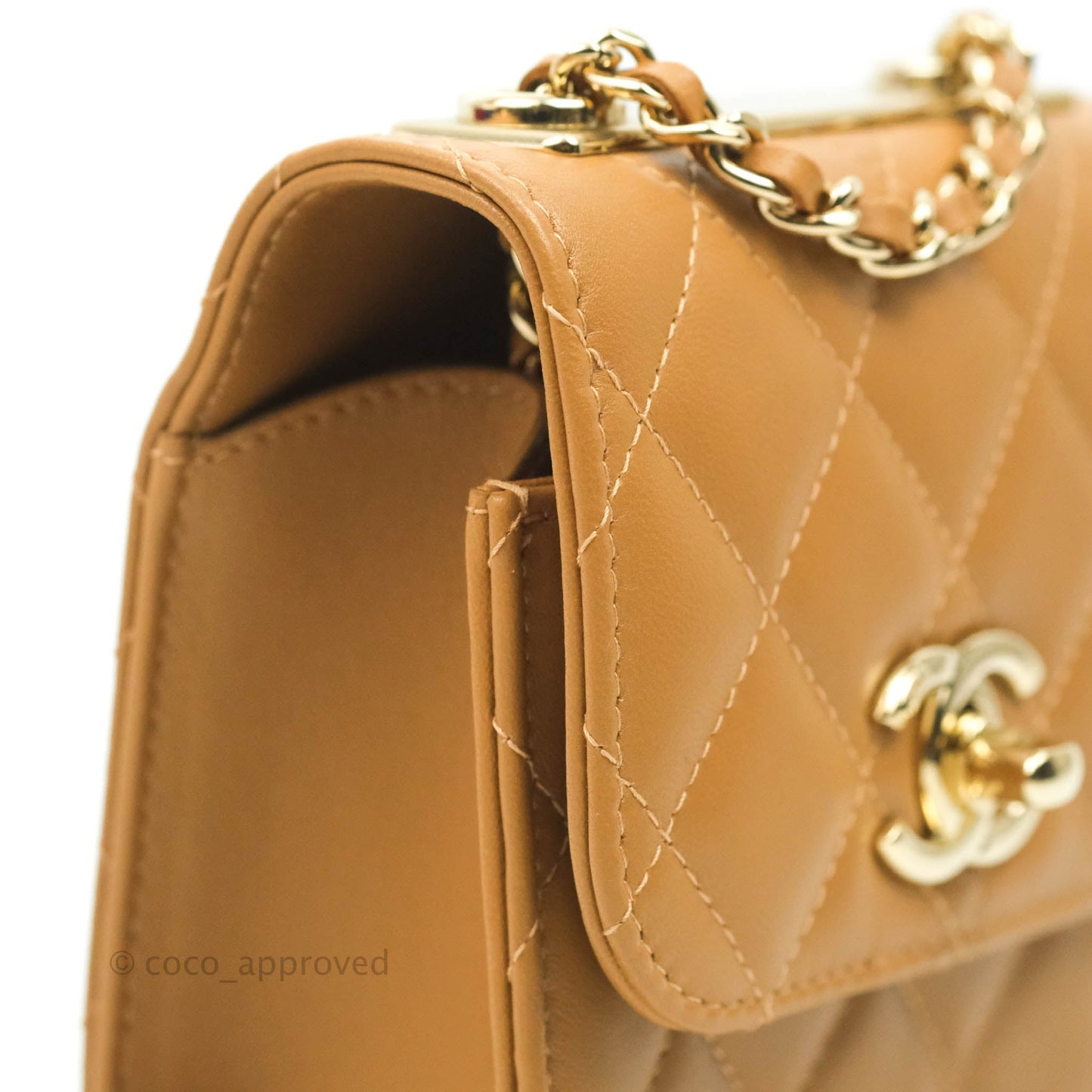 Chanel Mini Quilted Trendy CC Clutch With Chain Caramel Dark Beige Lambskin Gold Hardware