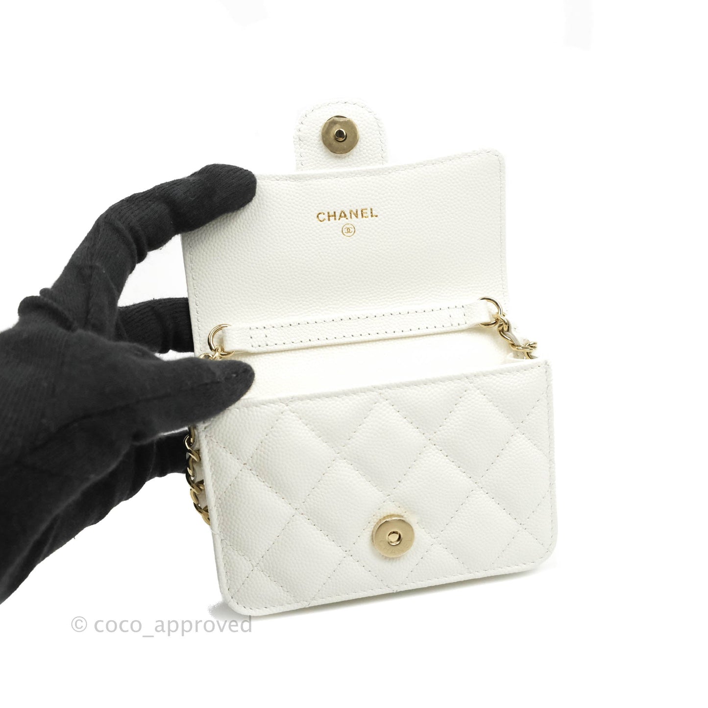 Chanel Mini Wallet With Chain White Caviar Gold Hardware