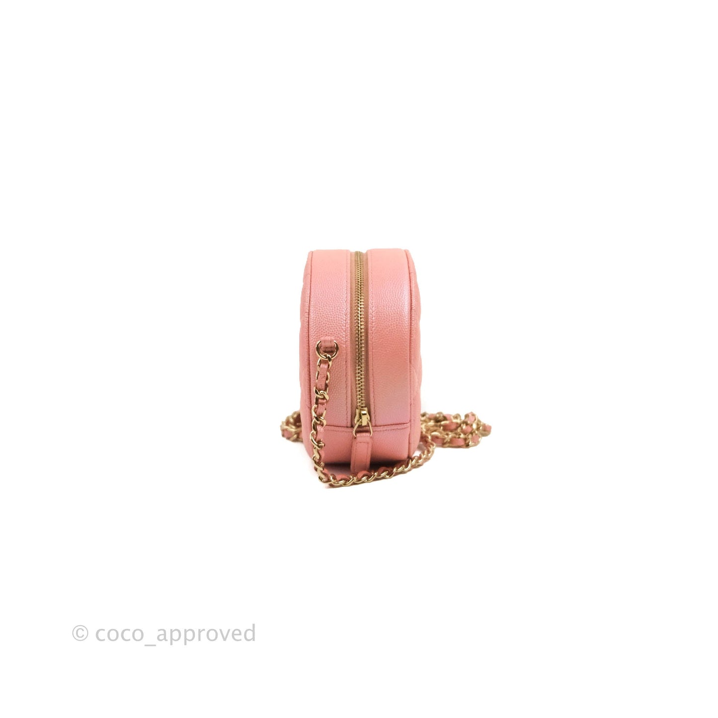 Chanel Classic Quilted Round Clutch With Chain Iridescent Pink Caviar Gold Hardware 19S